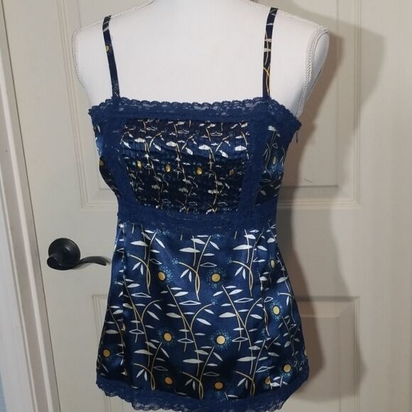 Fossil Camisole Blue Floral and Lace Cami Size Sma - Picture 2 of 7